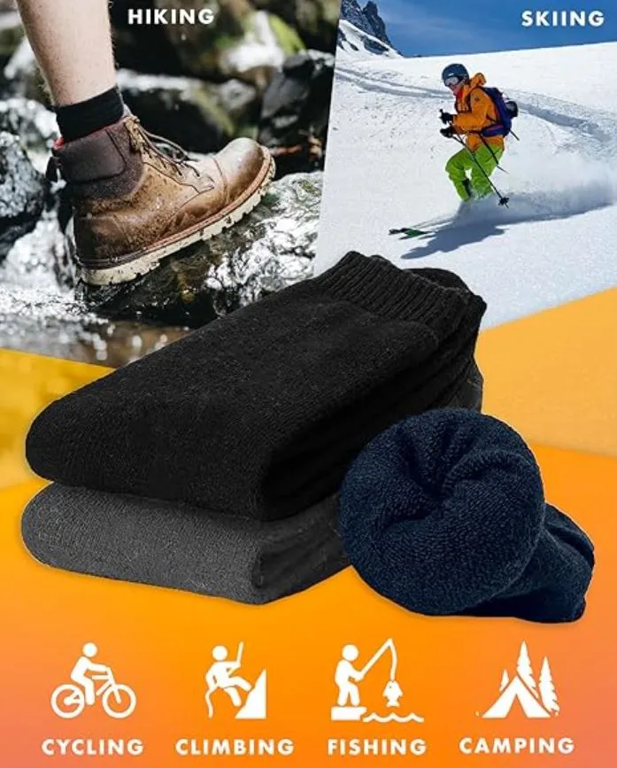 15 Pairs of Men's Thick Winter Heated Crew Socks - Heavy Duty Thermal Cotton Work Socks - X