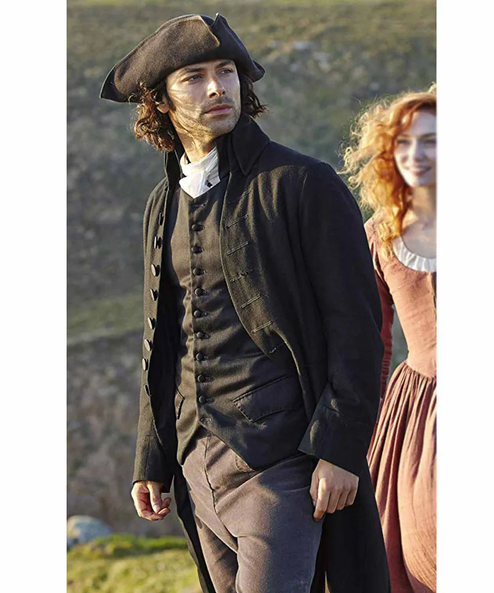 Aidan Turner Poldark Black Wool Coat