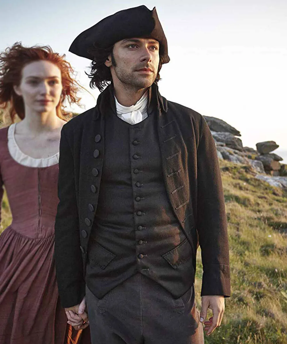 Aidan Turner Poldark Black Wool Coat