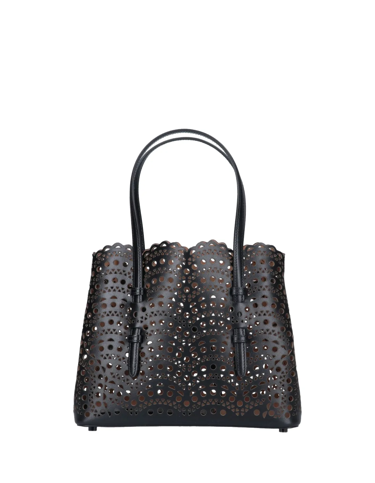 ALAIA Mina 25 Tote Bag In Black Wave Vienne Leather