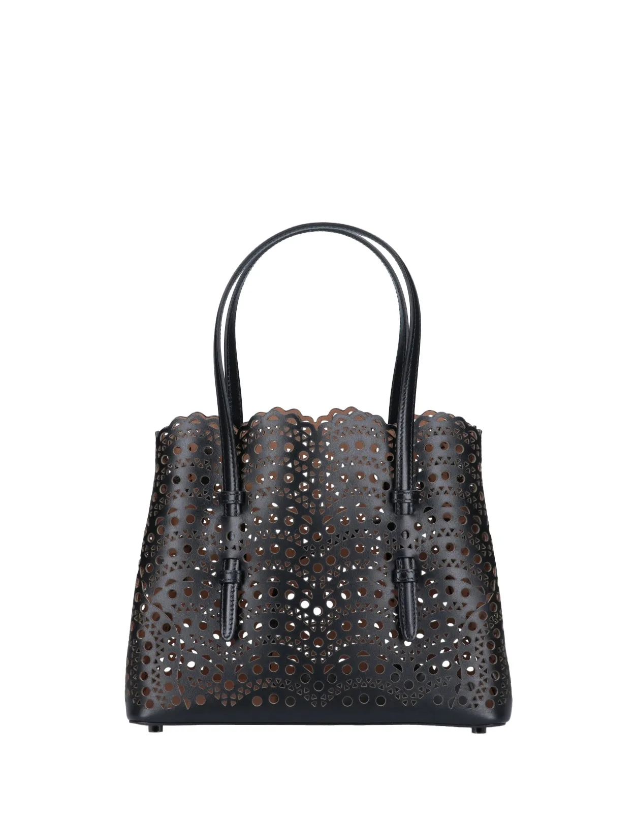 ALAIA Mina 25 Tote Bag In Black Wave Vienne Leather