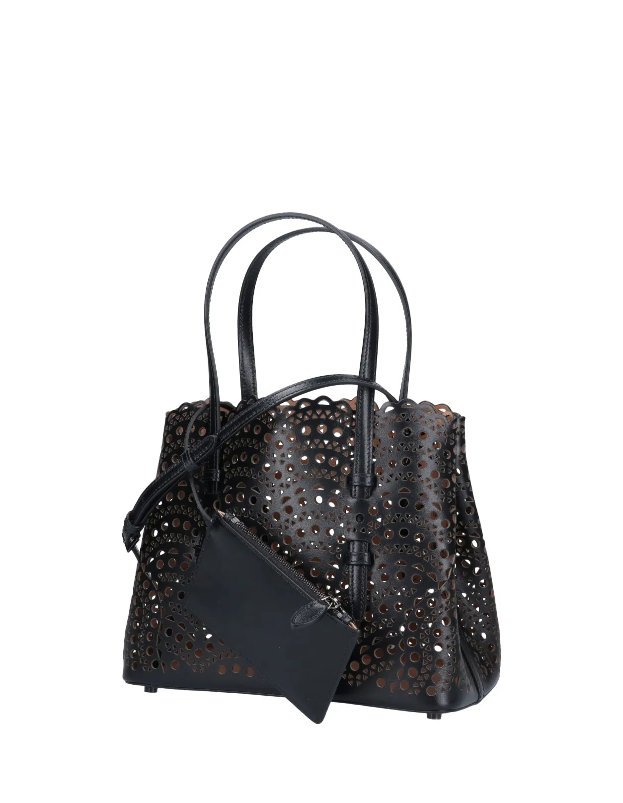 ALAIA Mina 25 Tote Bag In Black Wave Vienne Leather