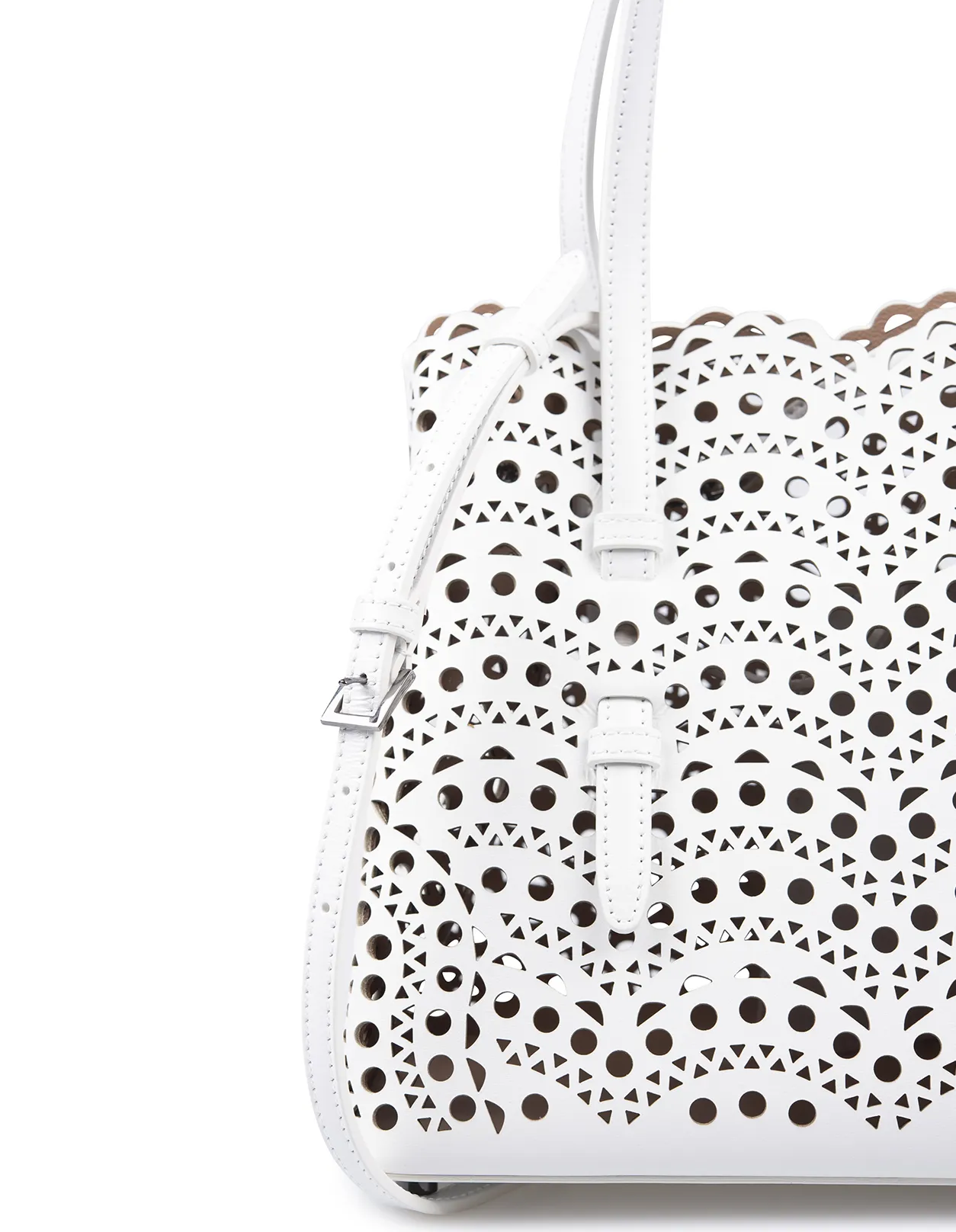 ALAIA Mina 25 Tote Bag In White Wave Vienne Leather