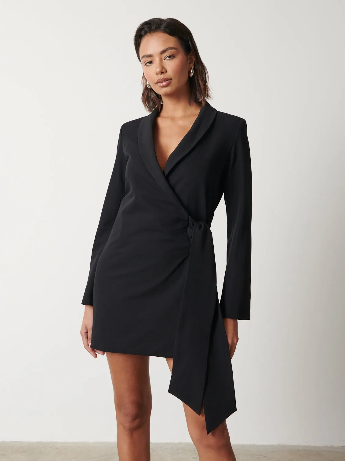 Arielle Wrap Tie Blazer Dress - Black