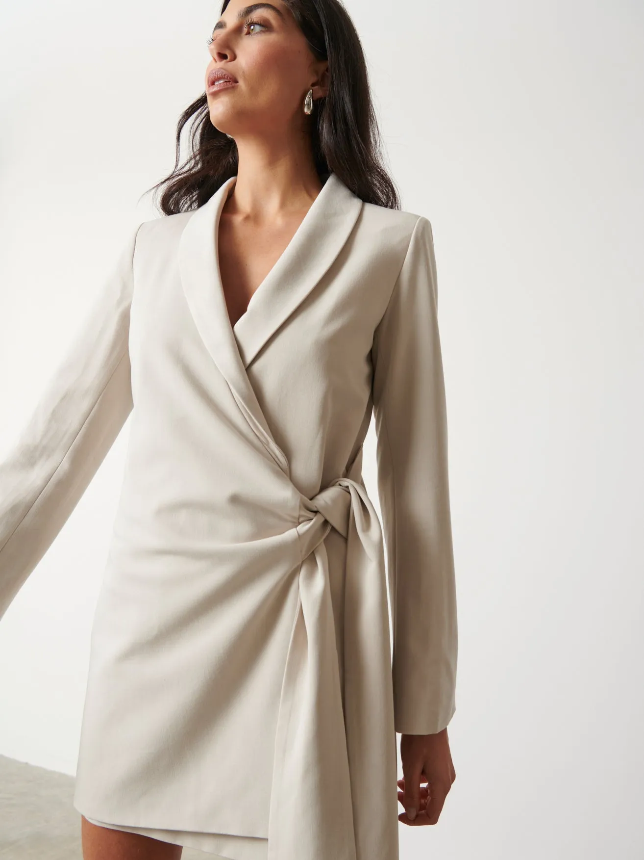 Arielle Wrap Tie Blazer Dress - Stone