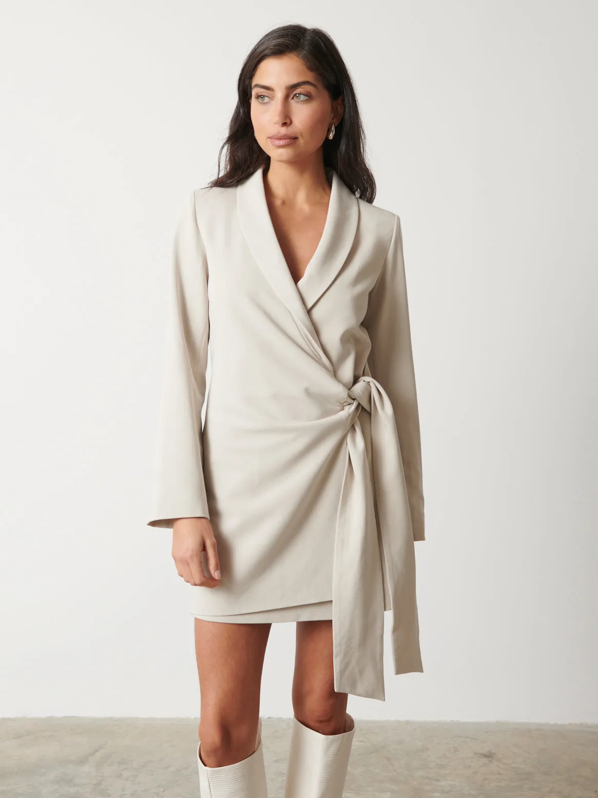 Arielle Wrap Tie Blazer Dress - Stone