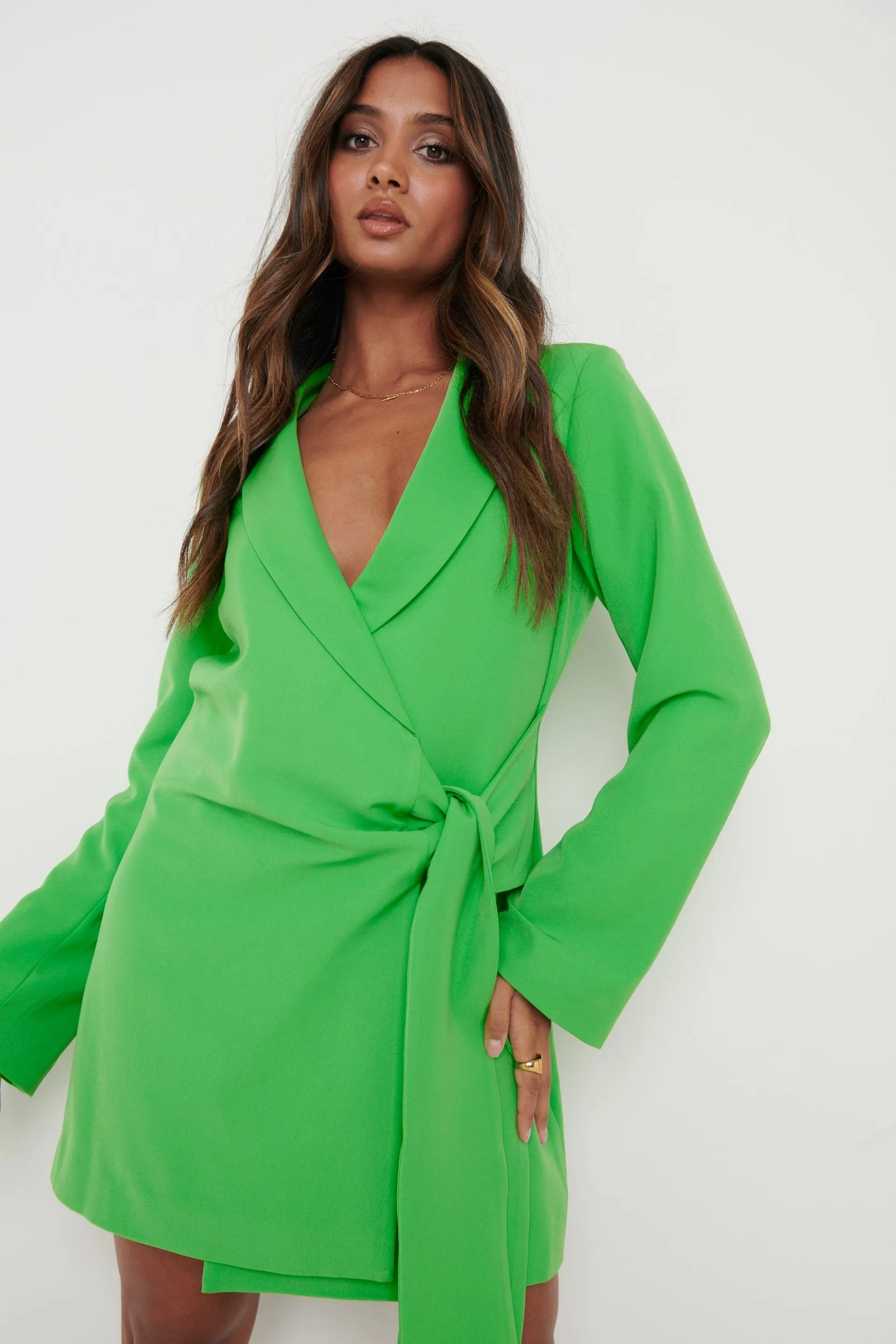 Arielle Wrap Tie Blazer Mini Dress - Bright Green