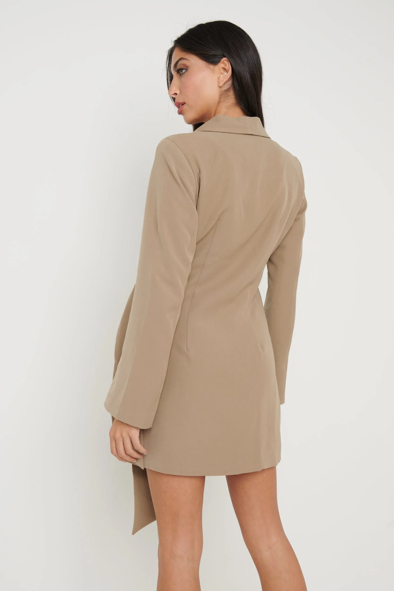 Arielle Wrap Tie Blazer Mini Dress - Taupe