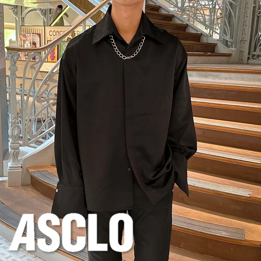 ASCLO  |Unisex Street Style Long Sleeves Chain Plain Oversized