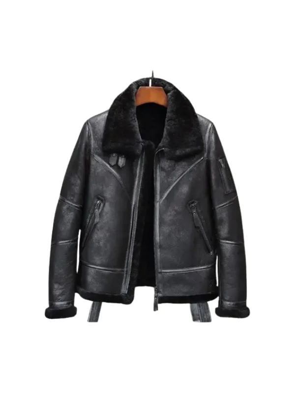 Aviator Winter Coat Fur Bomber Leather Jacket