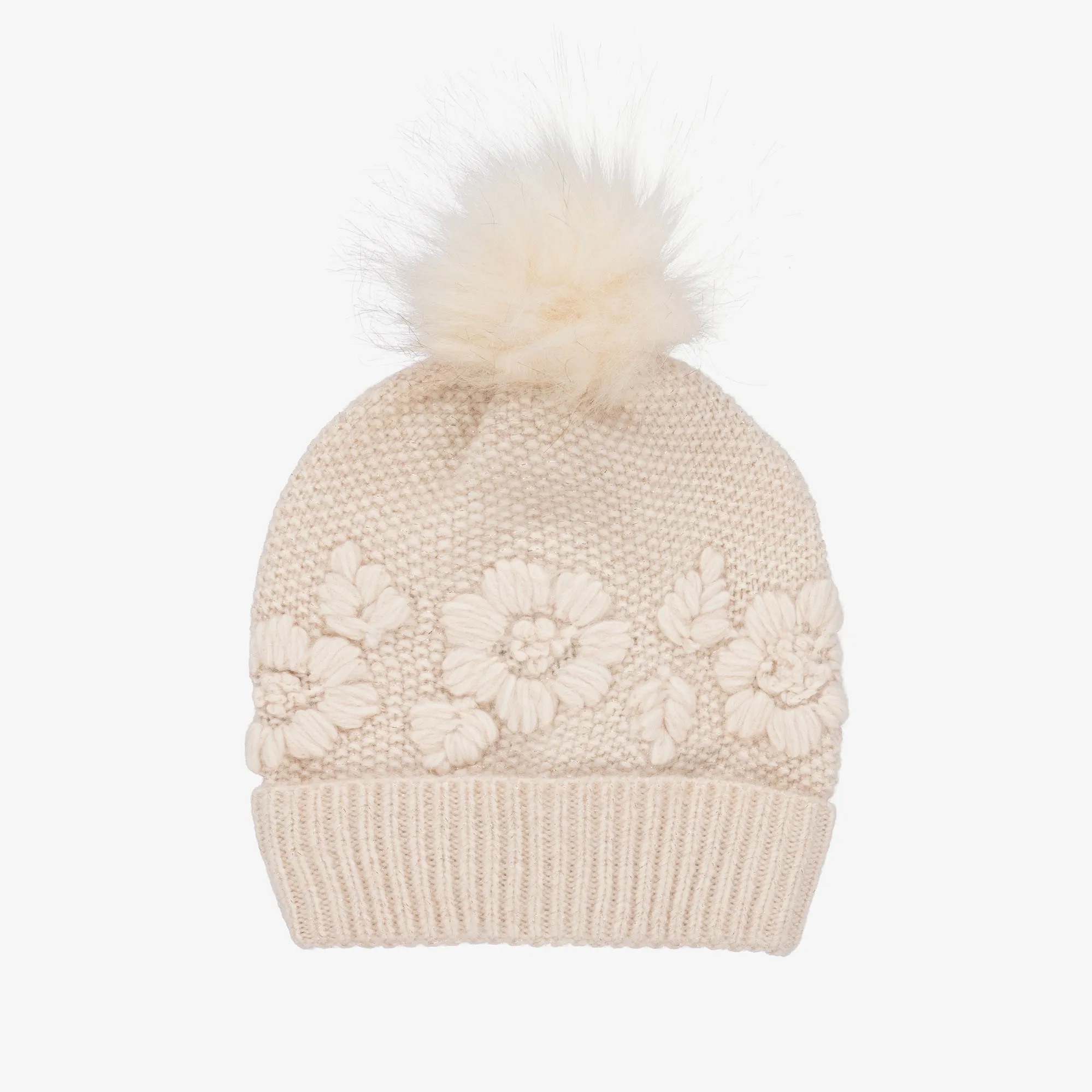 Beige Floral Knit Hat & Scarf - Buy now!