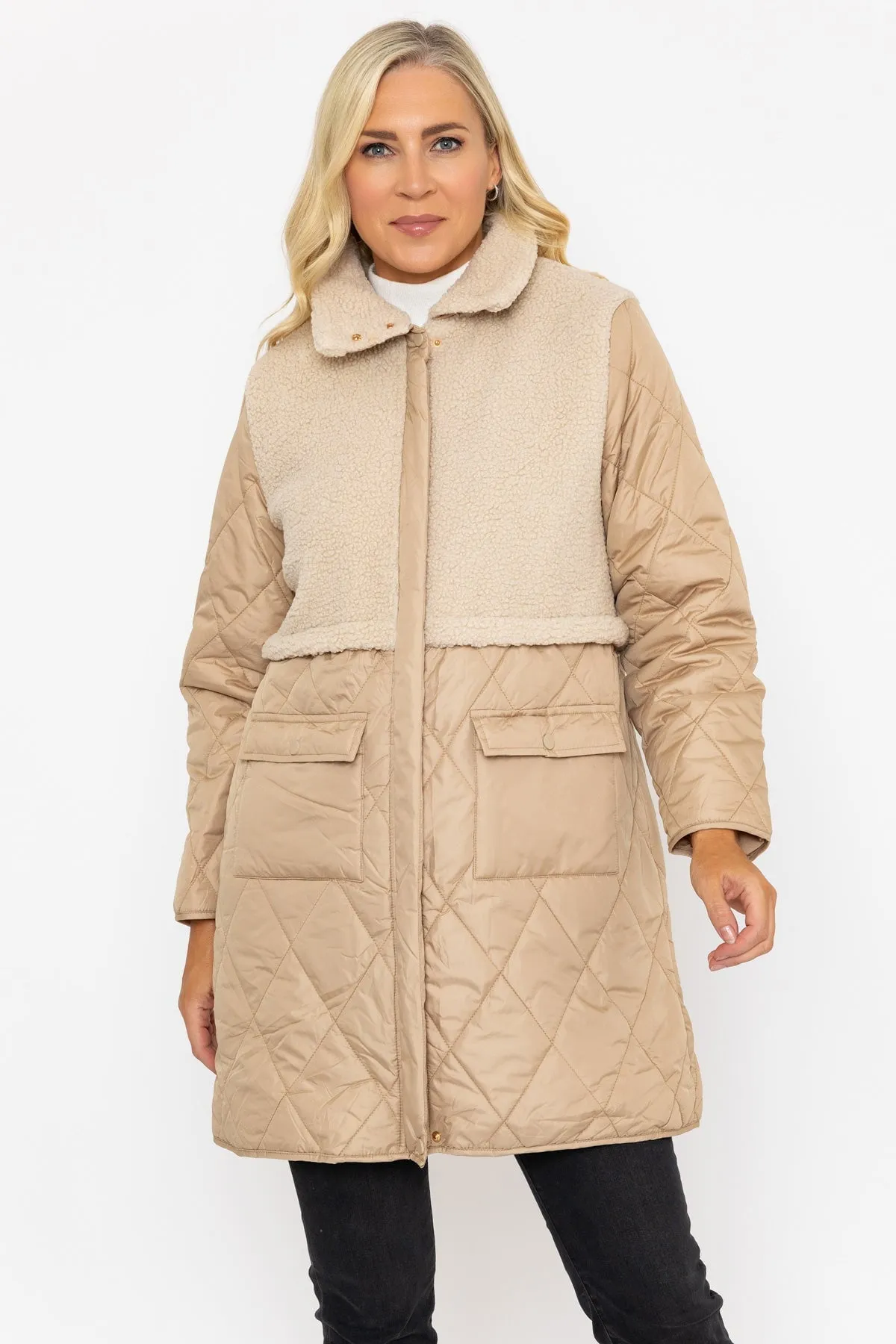 Beige Quilted Jacket With Contrast Fabric