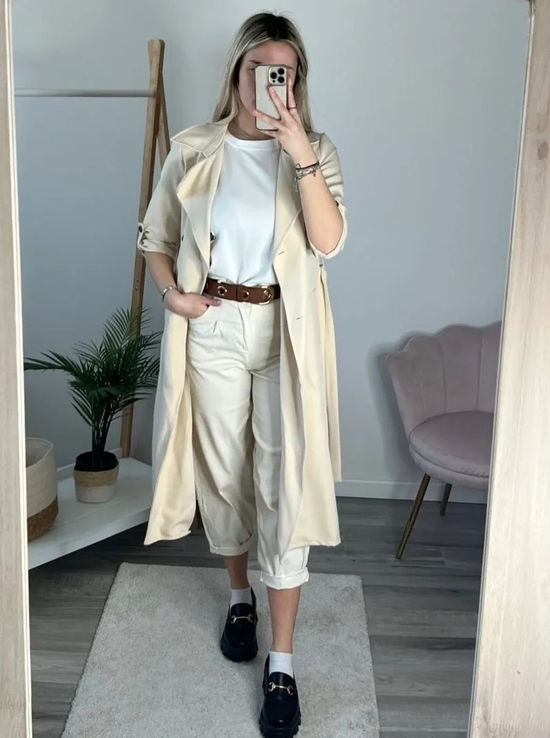 Beige trench coat with belt