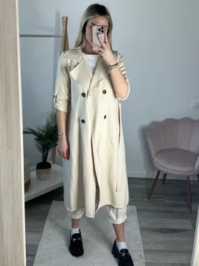 Beige trench coat with belt