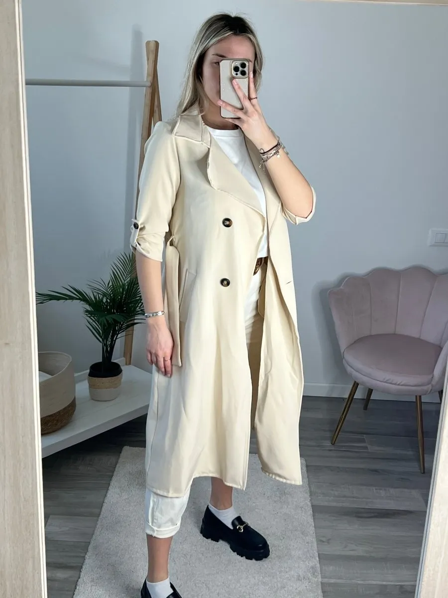 Beige trench coat with belt