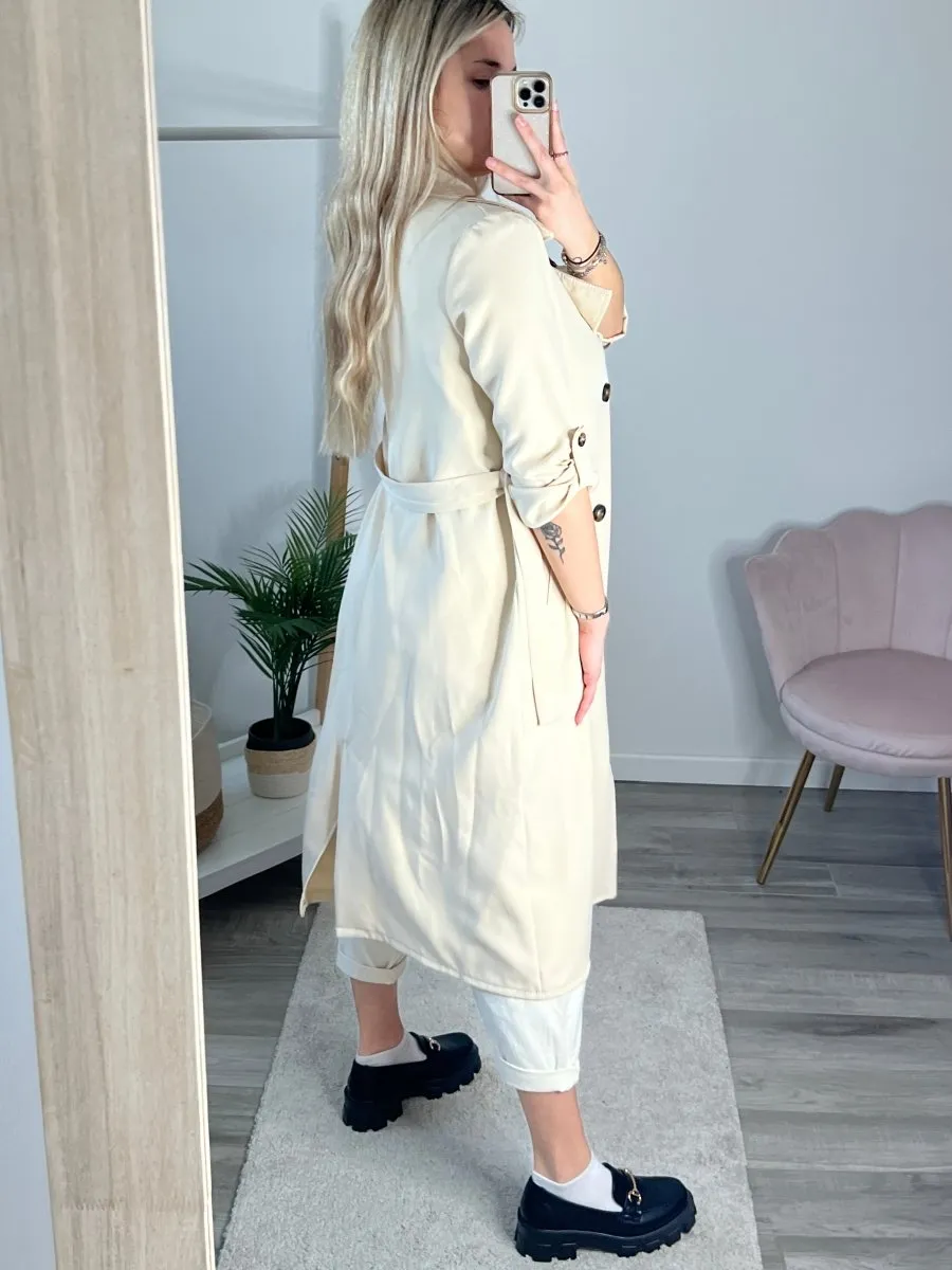 Beige trench coat with belt