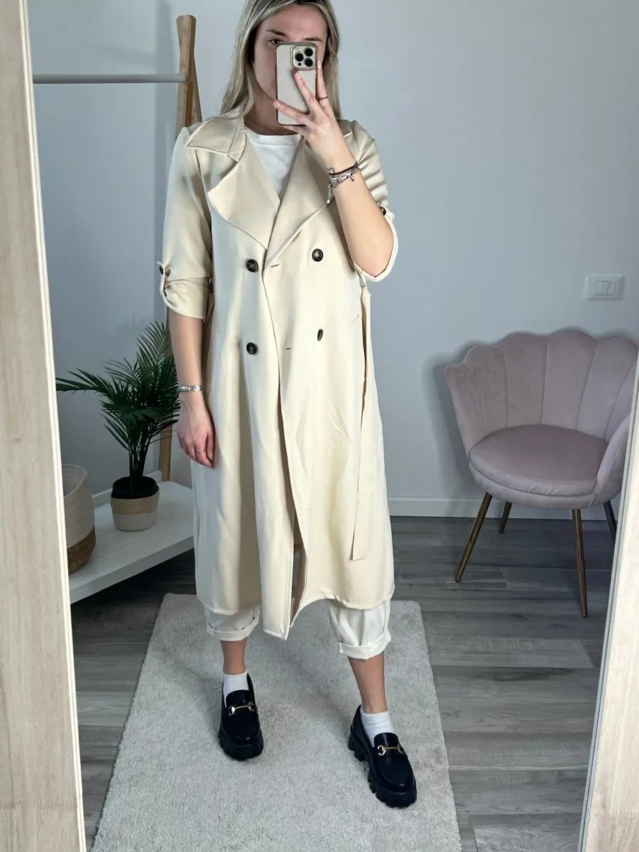 Beige trench coat with belt