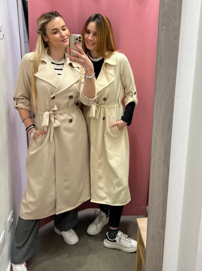 Beige trench coat with belt