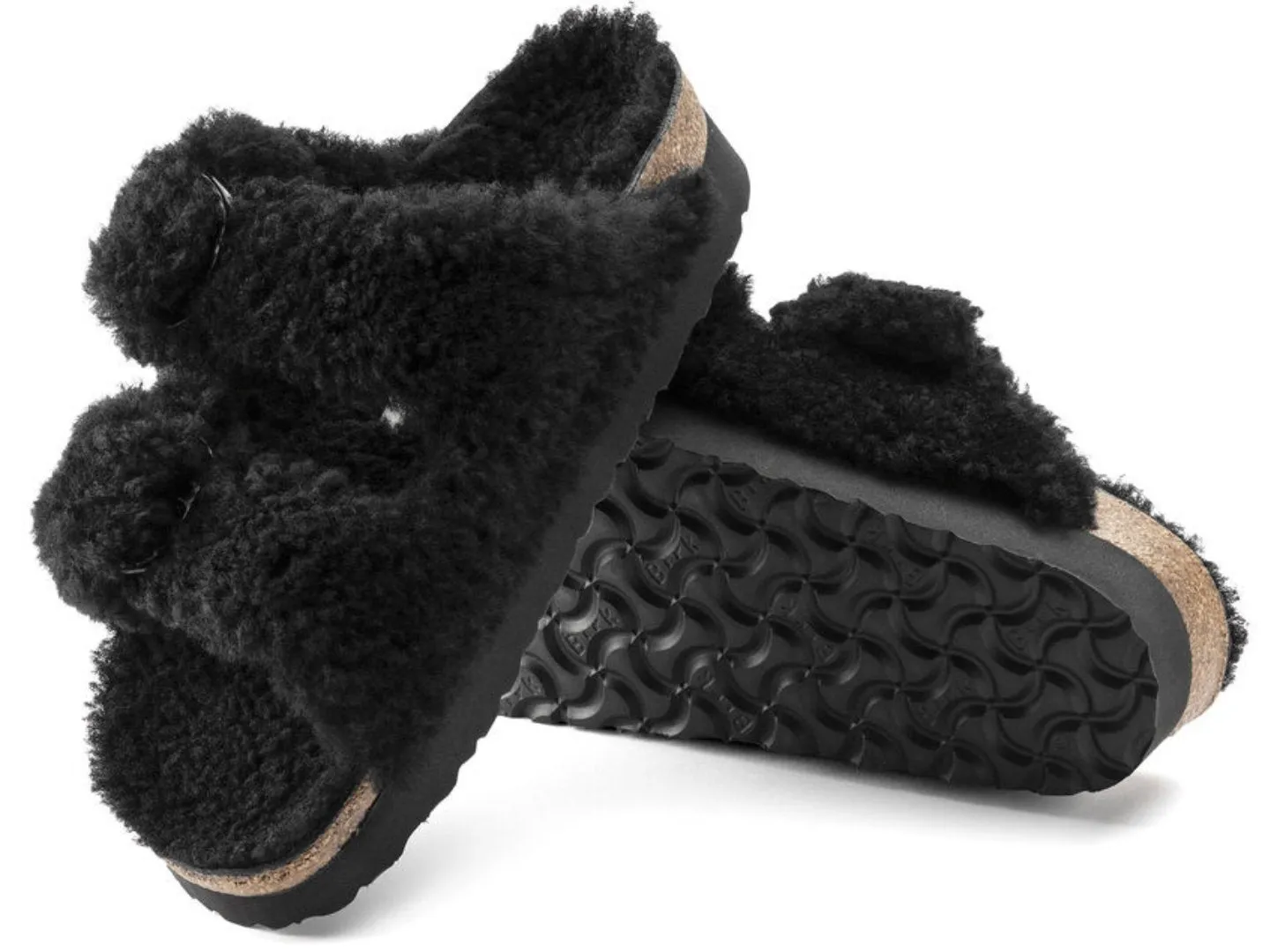 Birkenstock Arizona Platform Big Buckle Teddy Black Shearling.