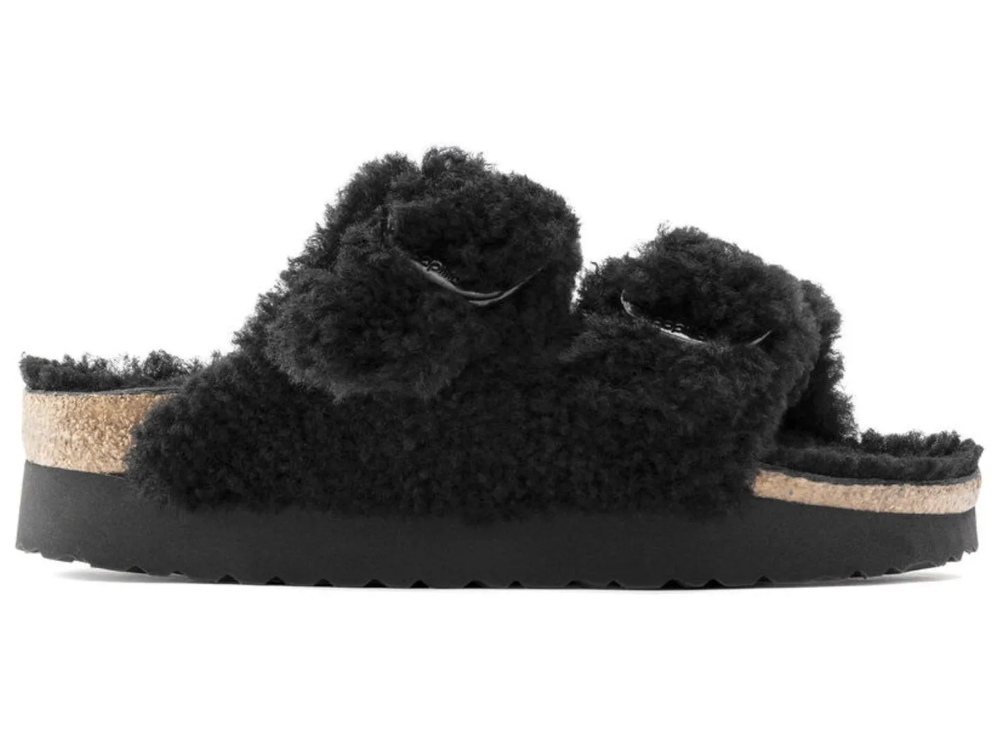 Birkenstock Arizona Platform Big Buckle Teddy Black Shearling.