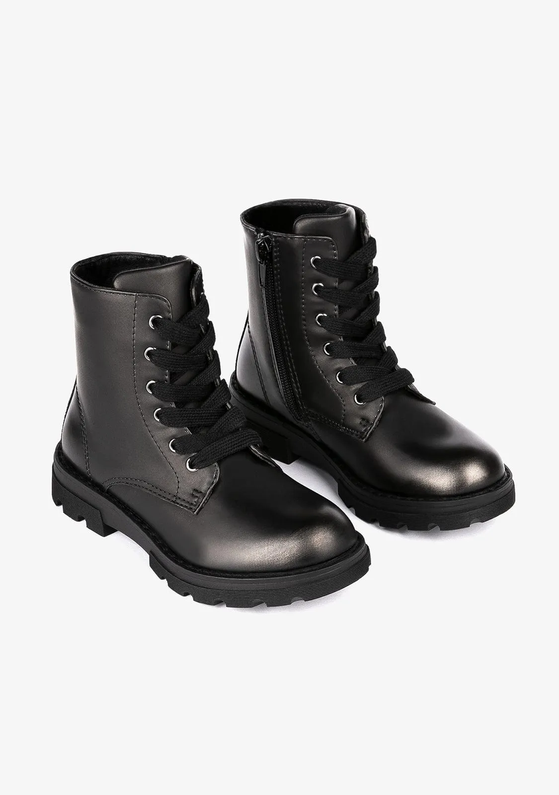 Black / Lead Metallized Combat Boots Antik