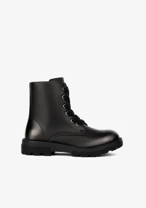 Black / Lead Metallized Combat Boots Antik