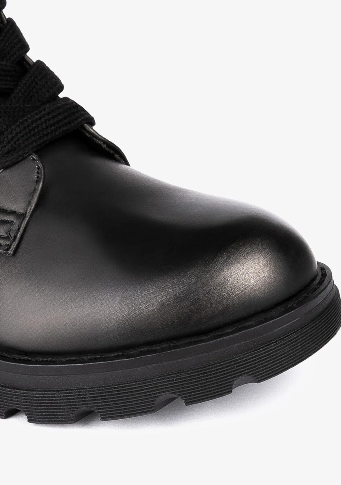 Black / Lead Metallized Combat Boots Antik