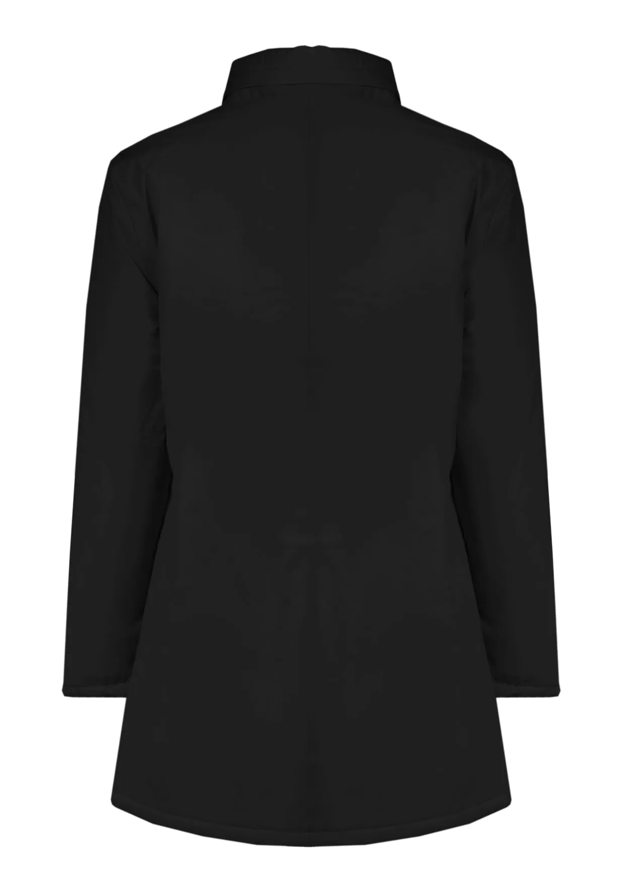 Black Fur-lined Trench Coat with Internal Button Closure