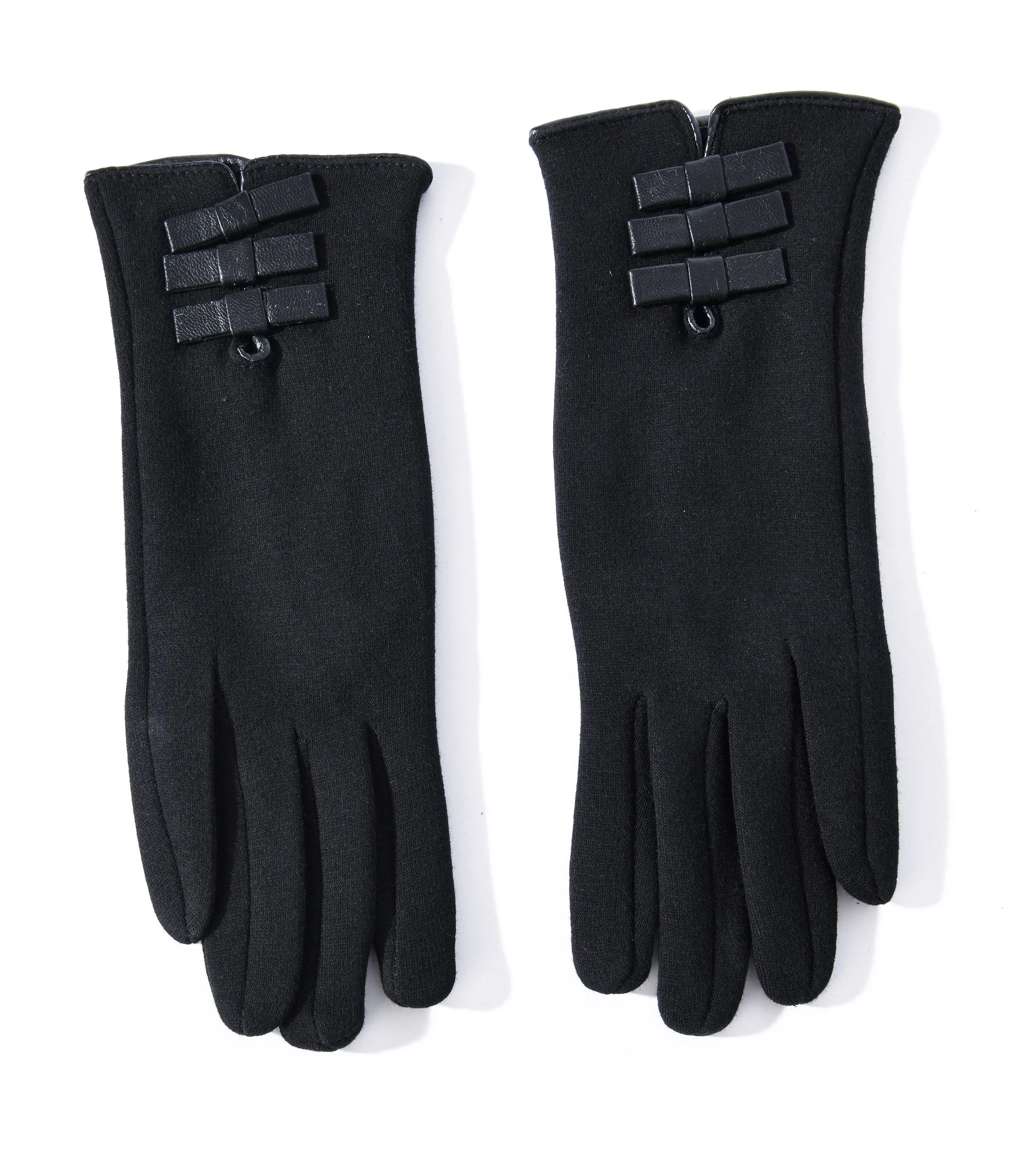 Black Leather Bows Smartphone Gloves