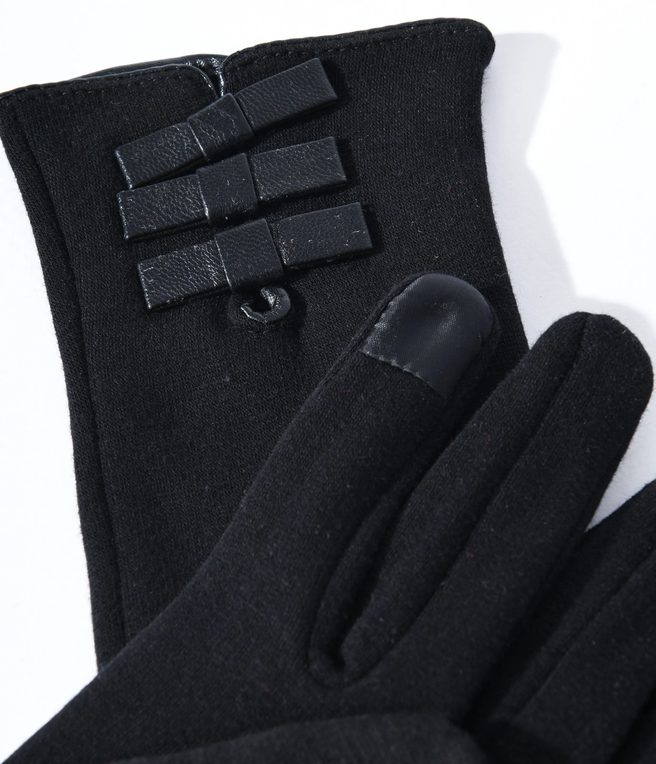 Black Leather Bows Smartphone Gloves