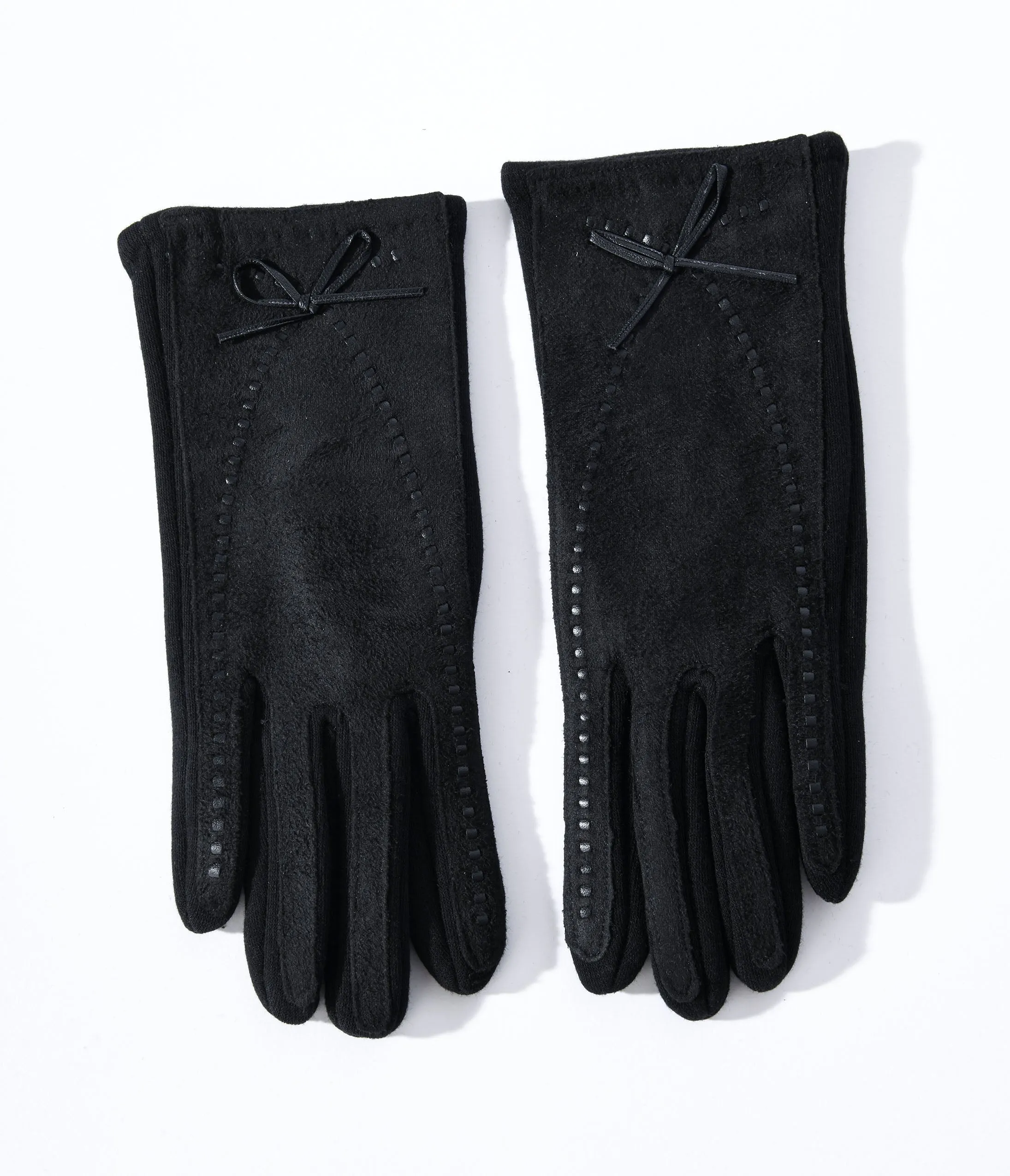 black leather texting gloves, bow lined gloves