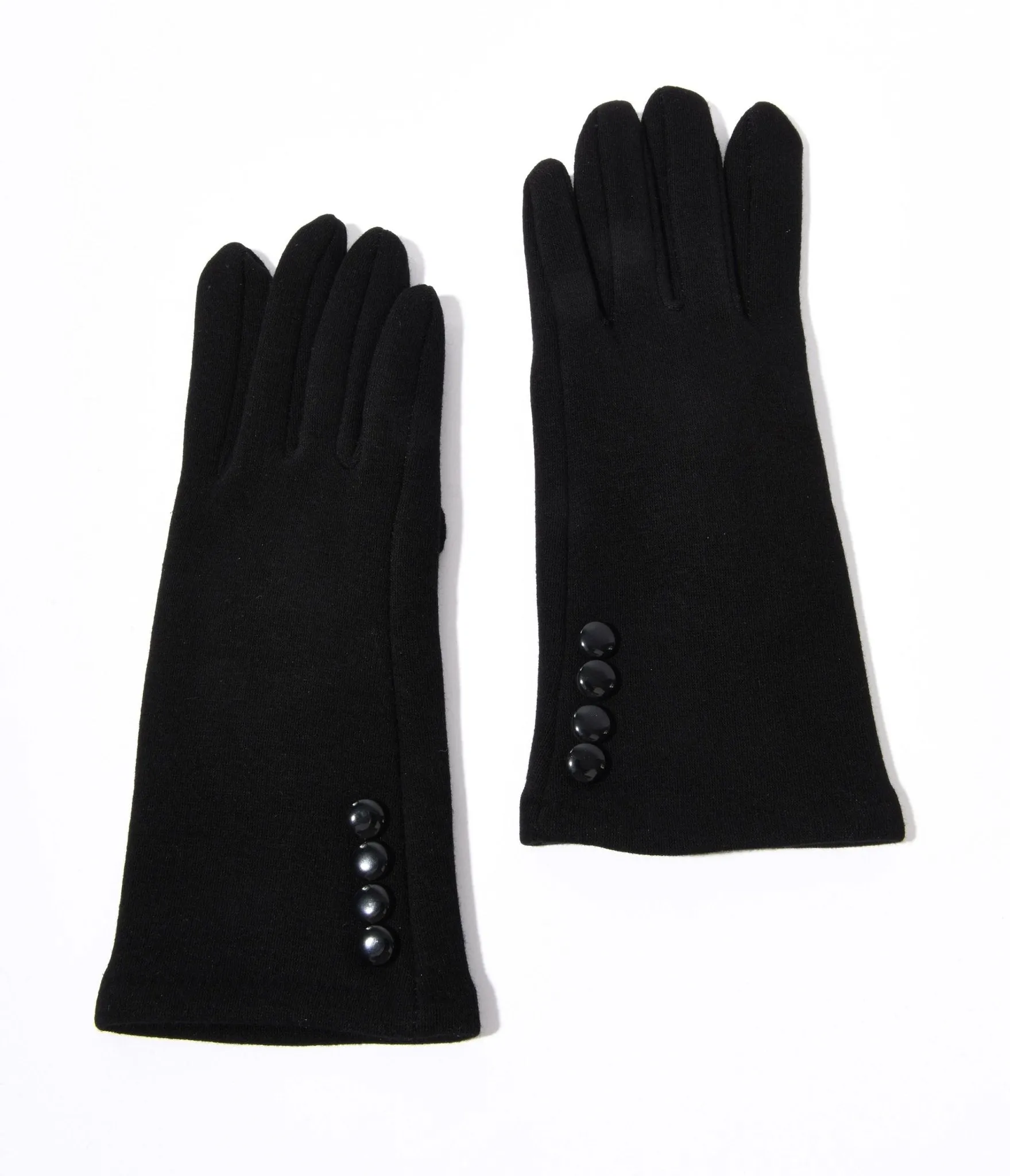 Black touchscreen gloves with wrist buttons.