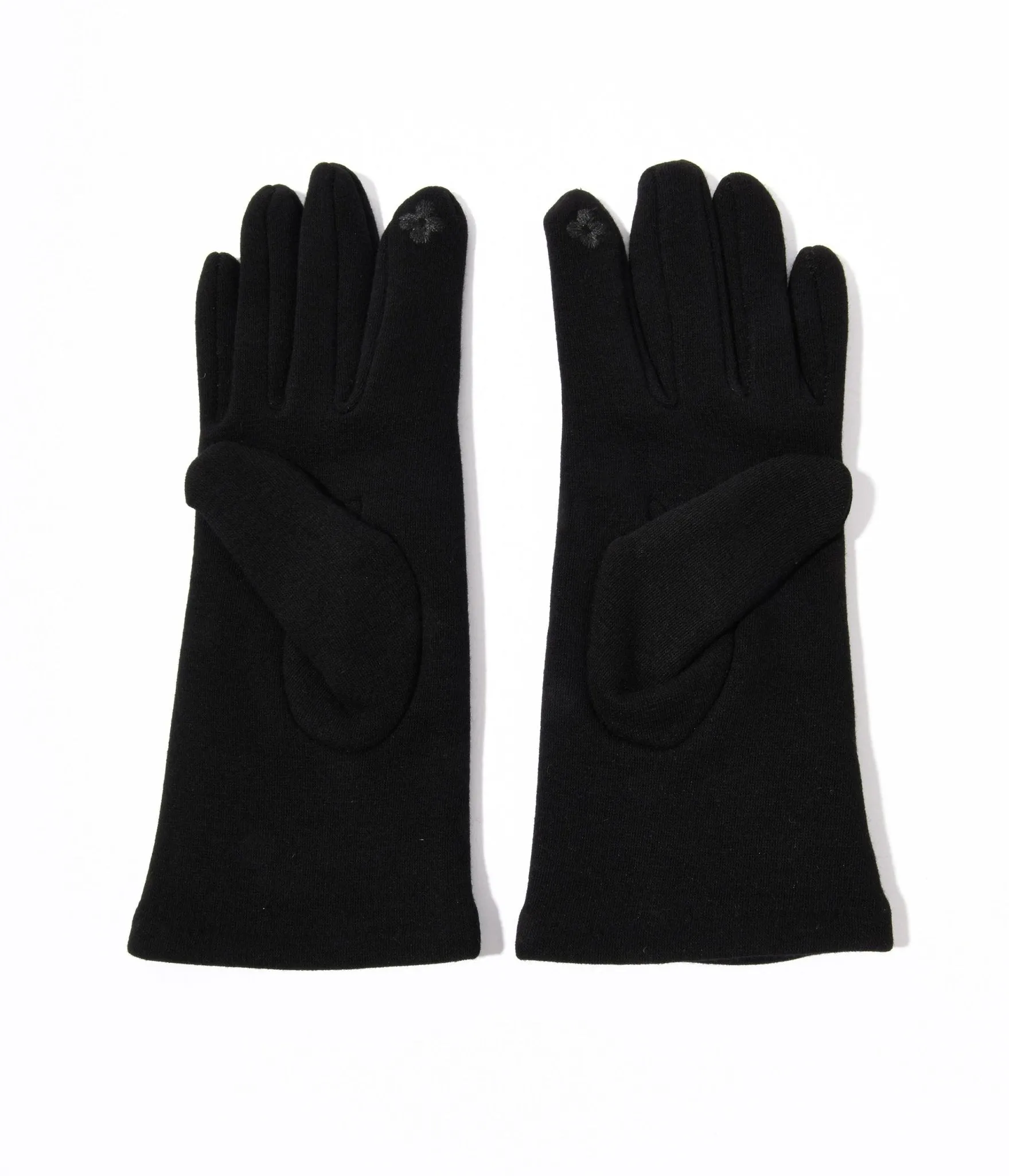 Black touchscreen gloves with wrist buttons.