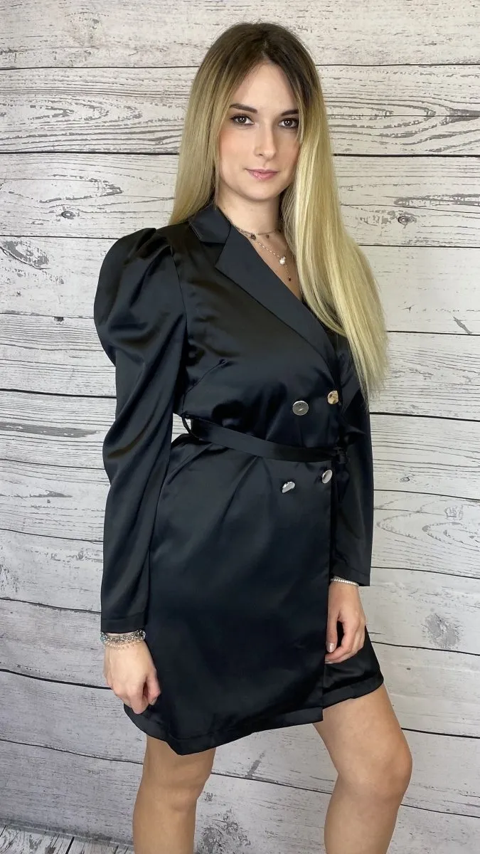 black trench coat with silver buttons