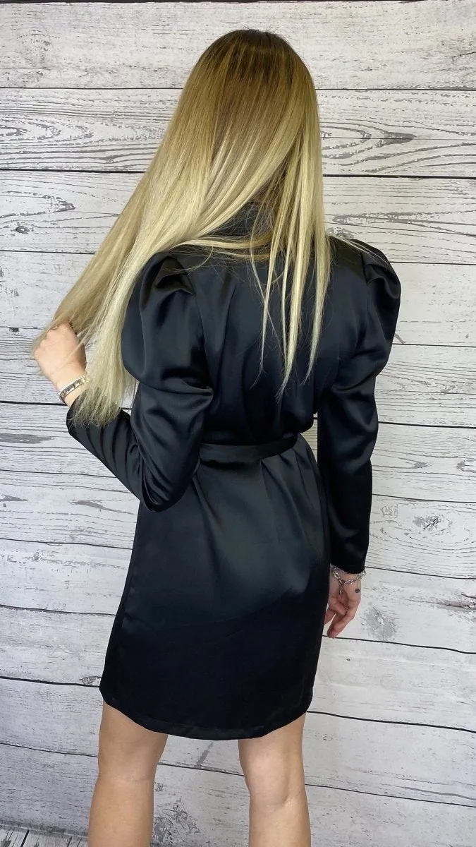 black trench coat with silver buttons