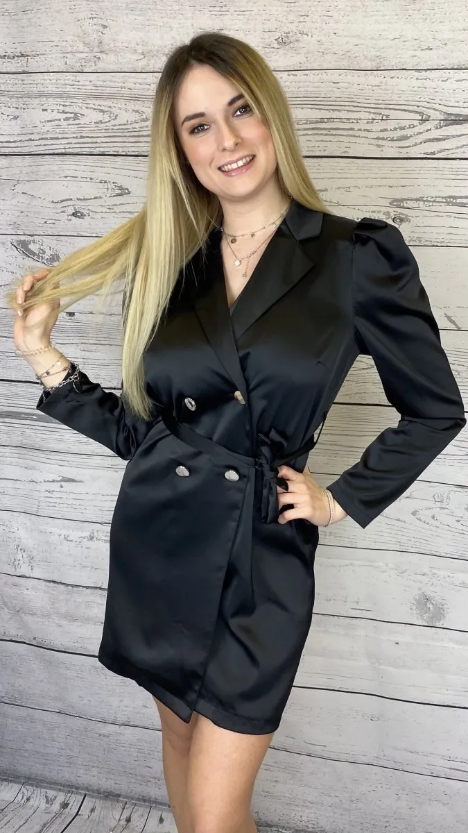 black trench coat with silver buttons