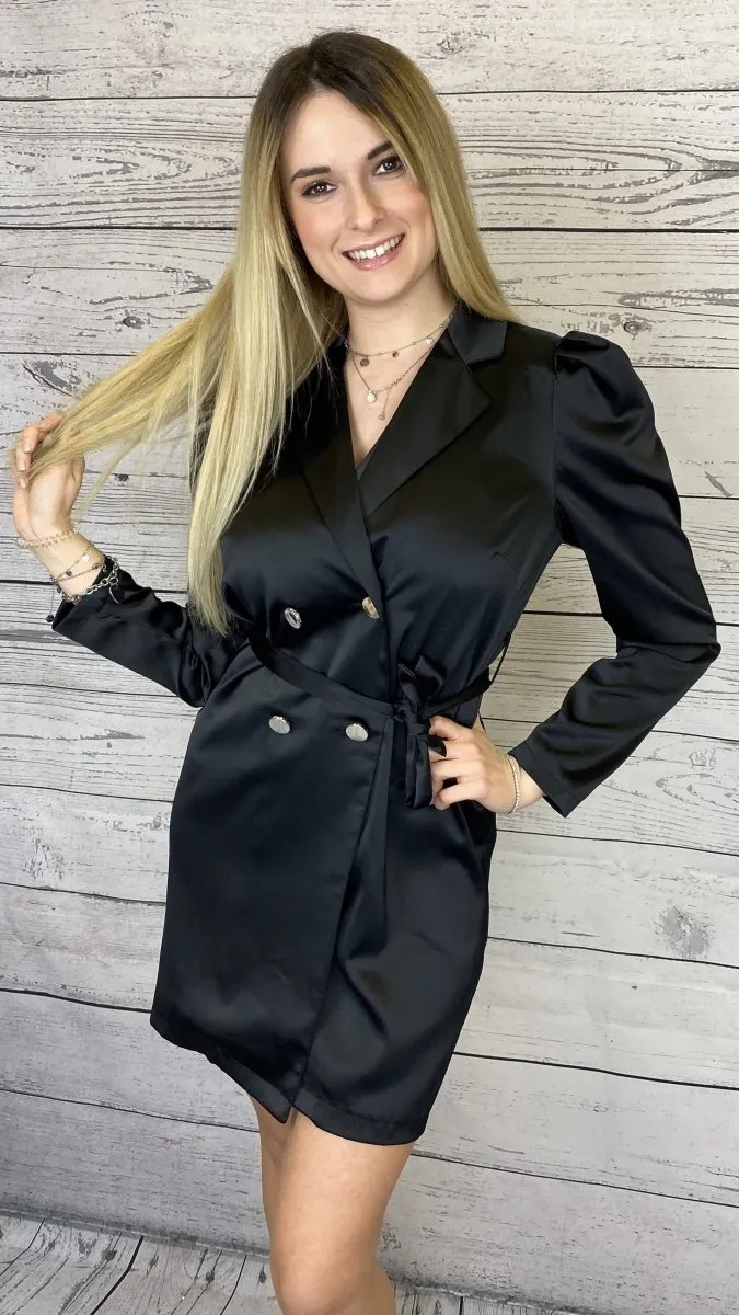 black trench coat with silver buttons