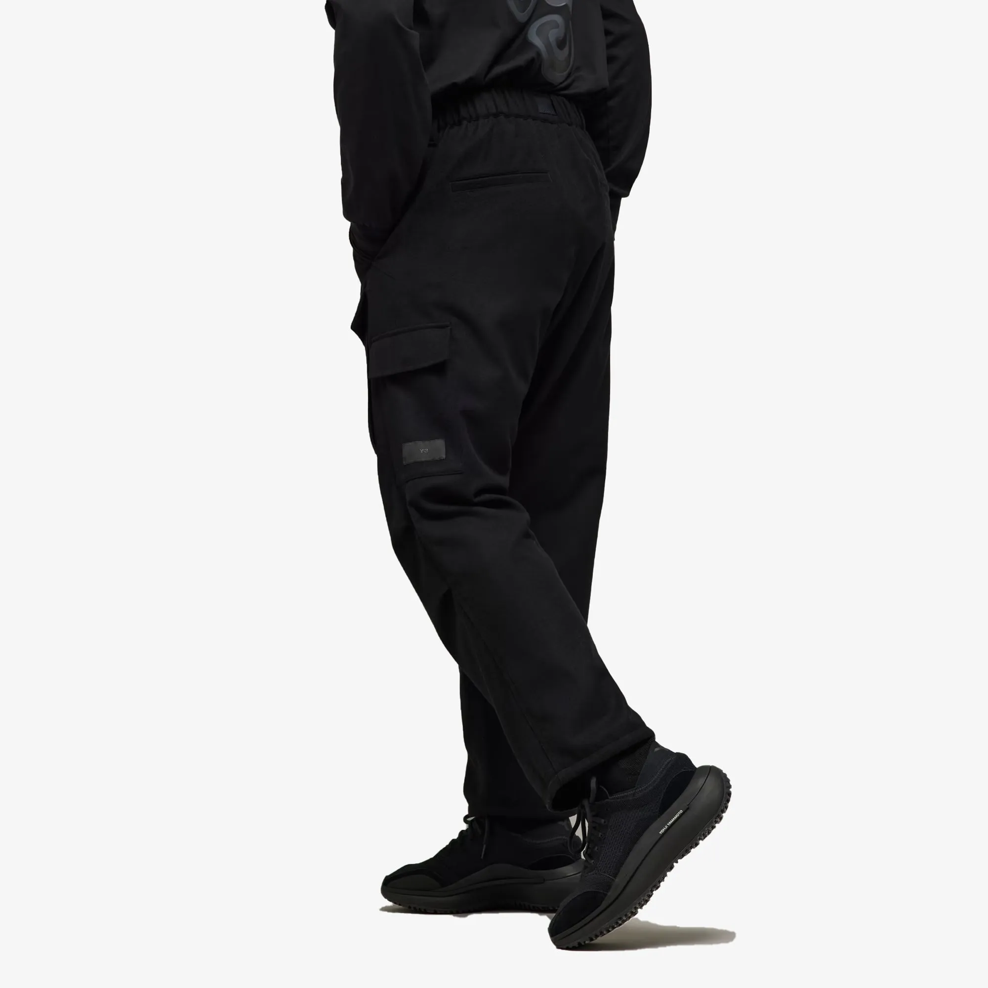 Black wool flannel cargo pants.