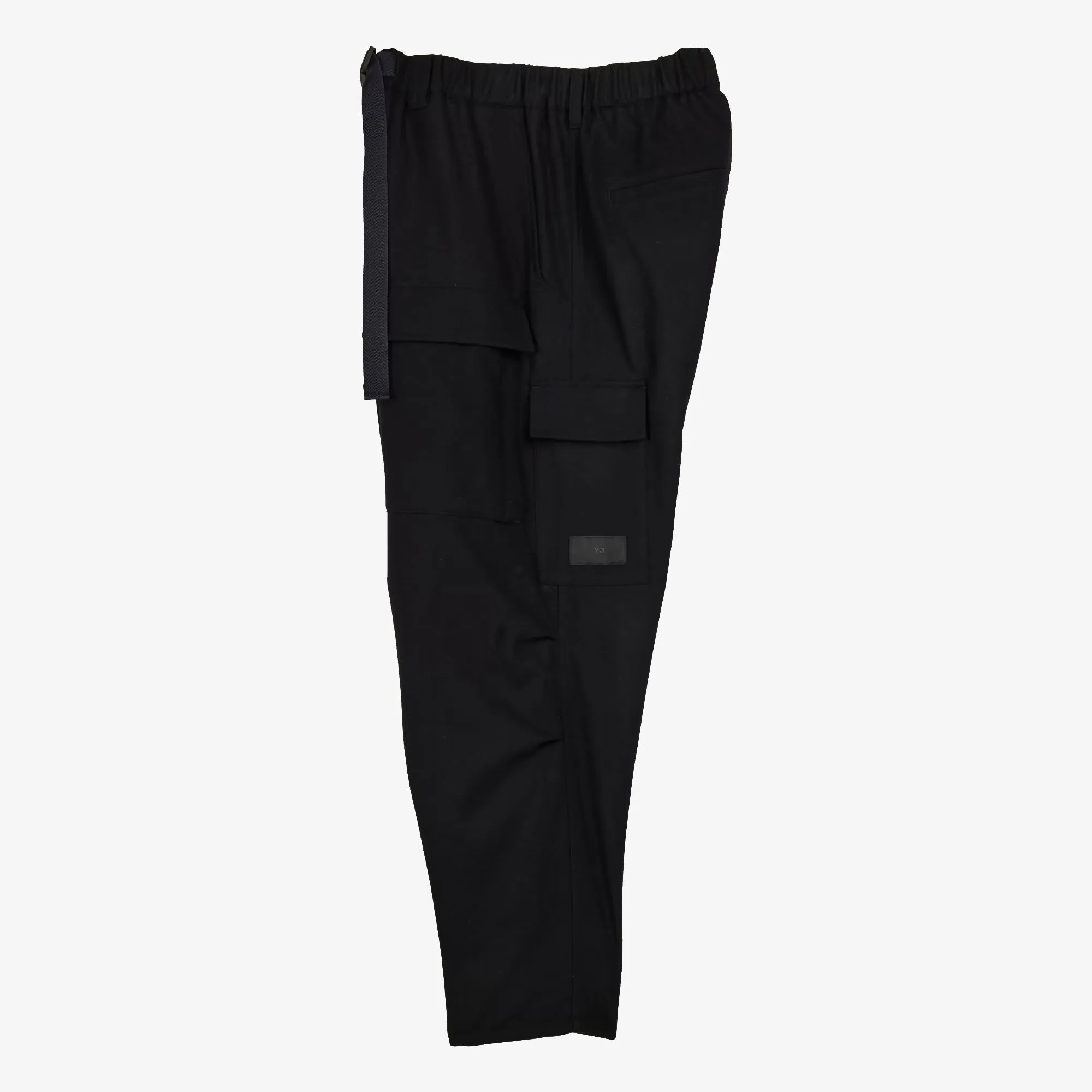 Black wool flannel cargo pants.