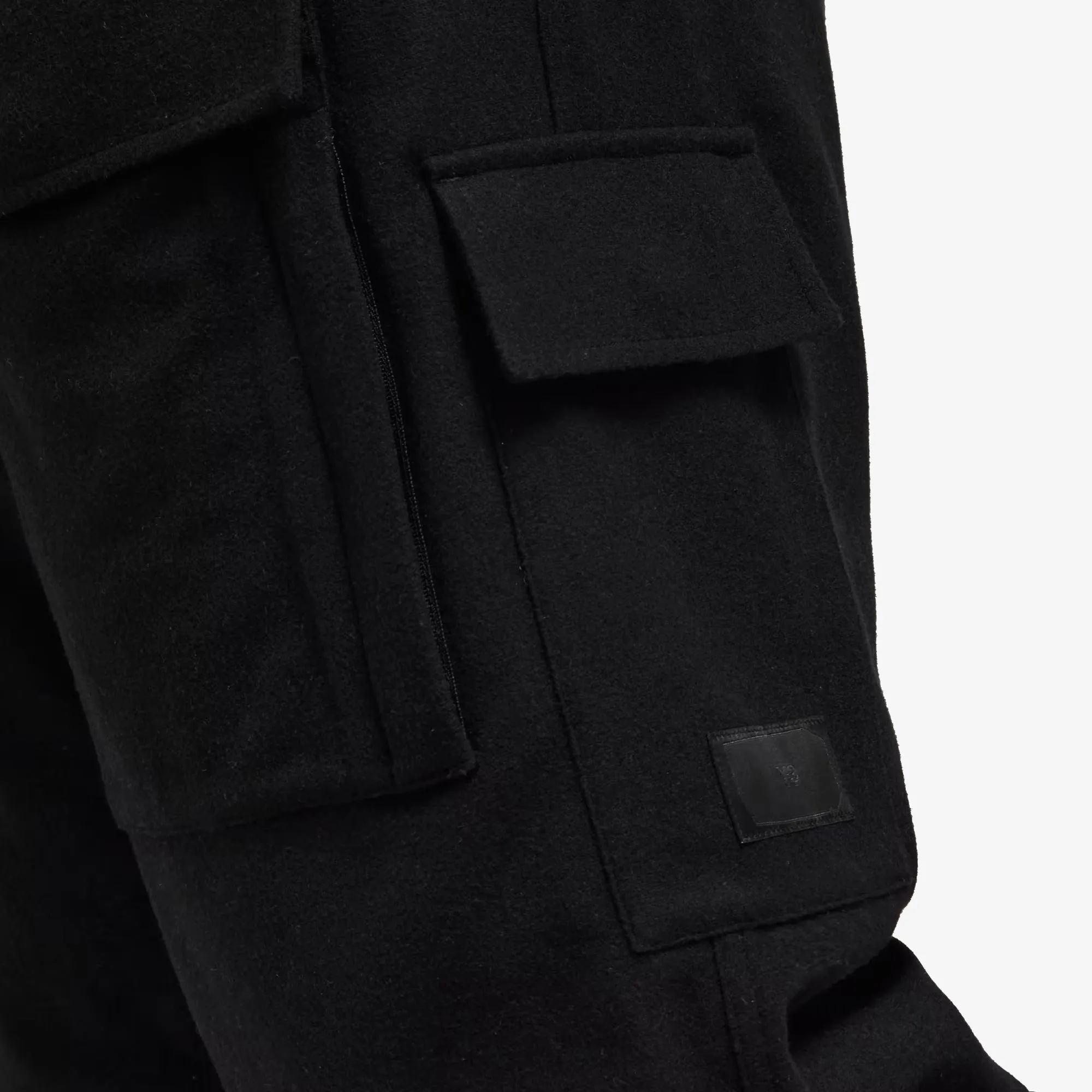 Black wool flannel cargo pants.