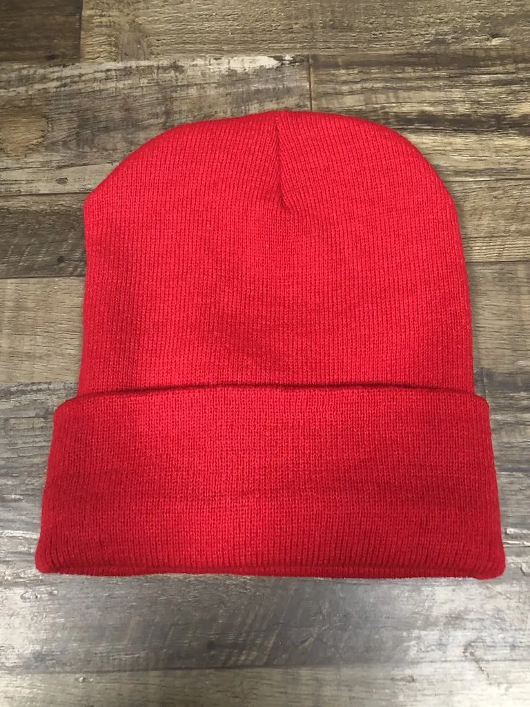 Blank beanie for embroidery - plain raised cuff beanie for customization - red blank beanie