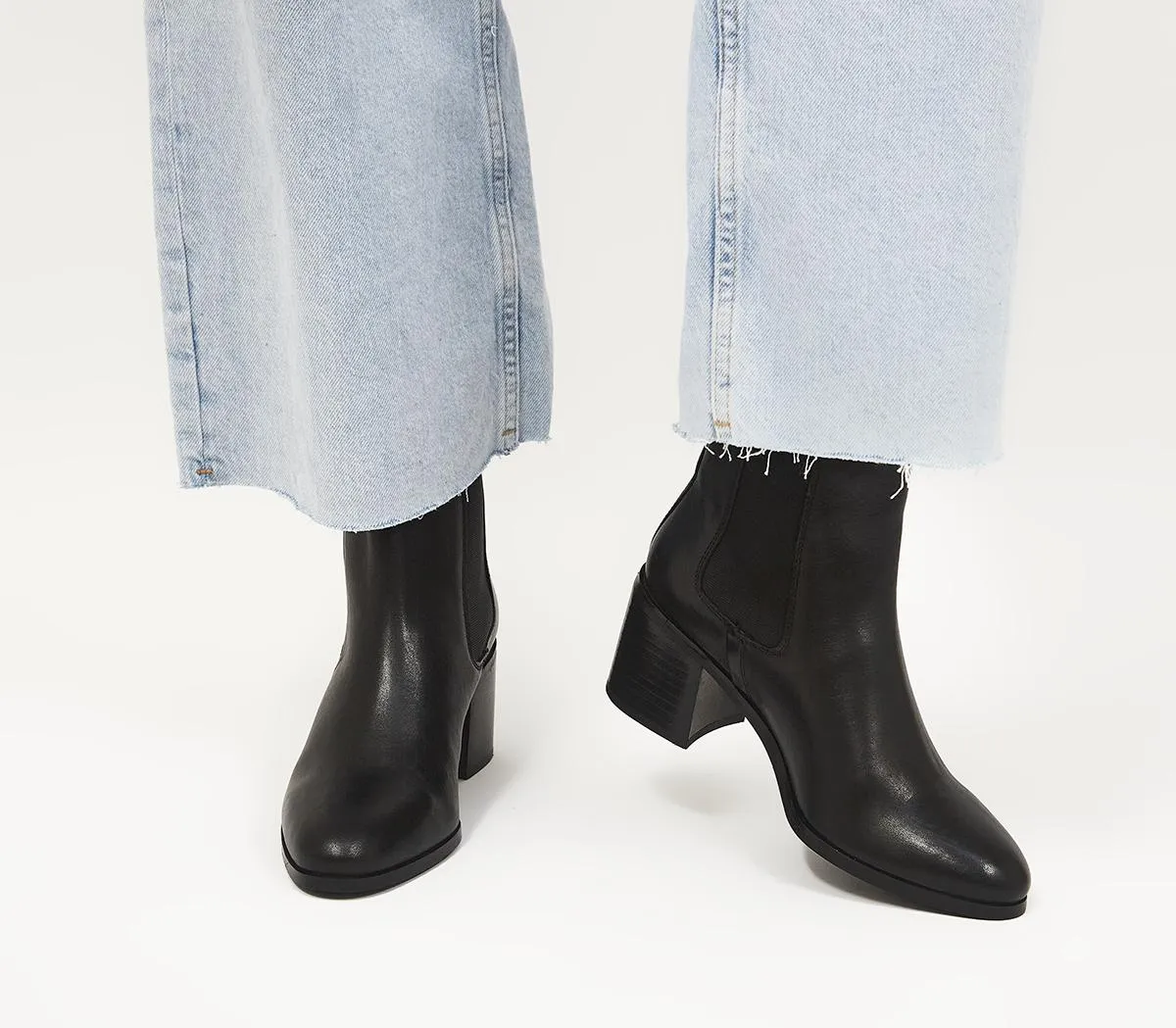 Block Heel Chelsea Boots - Womens Office - Black Leather