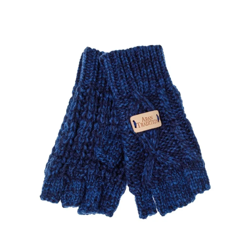 Blue Aran Knit Fingerless Gloves