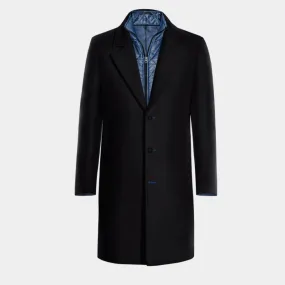 Blue Long 100% Wool Coat with contrasted Buttonthreads