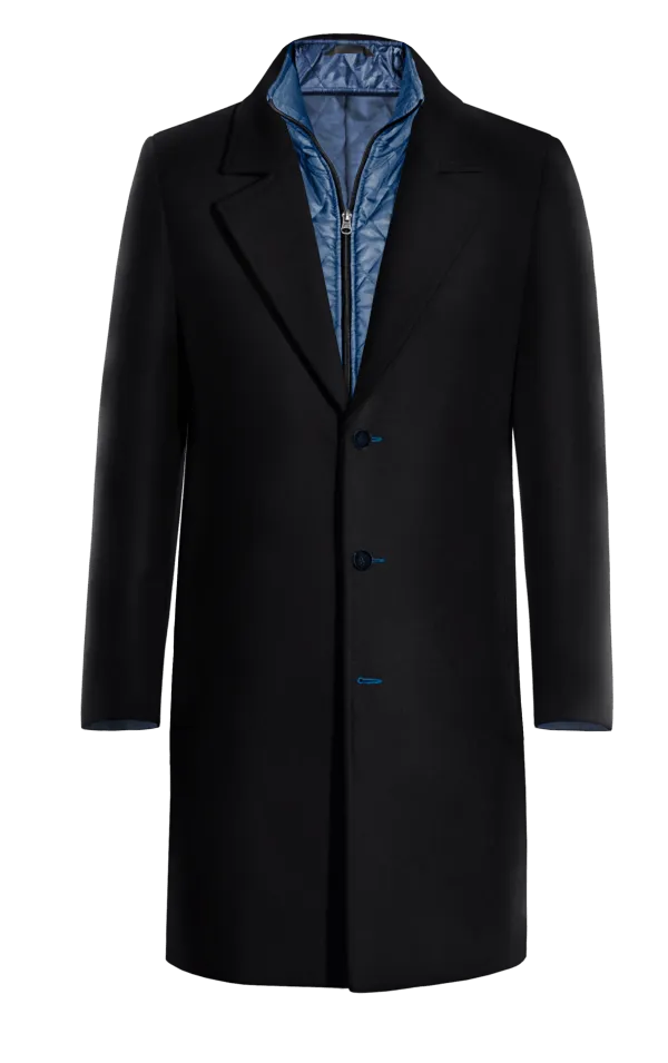 Blue Long 100% Wool Coat with contrasted Buttonthreads