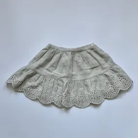 Bonpoint Oatmeal Skirt - Broderie Anglaise Trim - Size 4 Years - Brand New