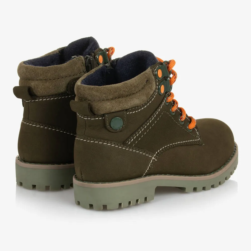 Boys Khaki Green Leather Boots