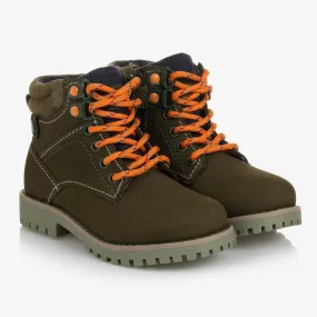 Boys Khaki Green Leather Boots