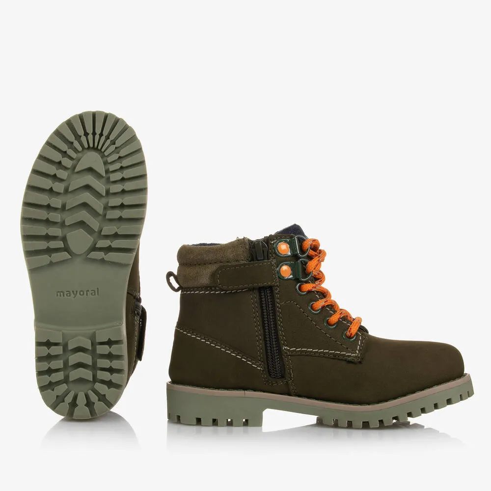 Boys Khaki Green Leather Boots