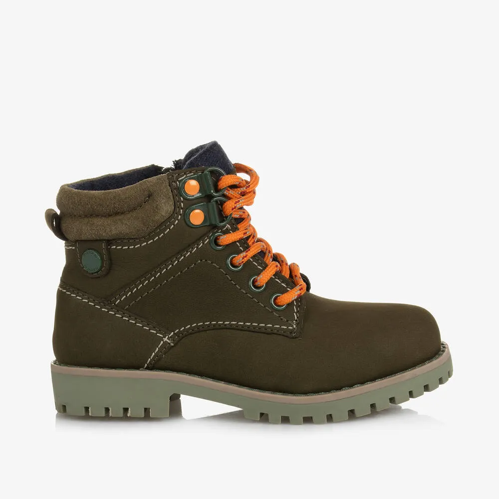 Boys Khaki Green Leather Boots